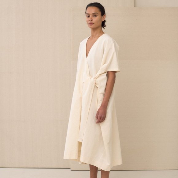 NWT Lauren Manoogian | Wrap Caftan Dress in Raw White | S - Picture 4 of 5